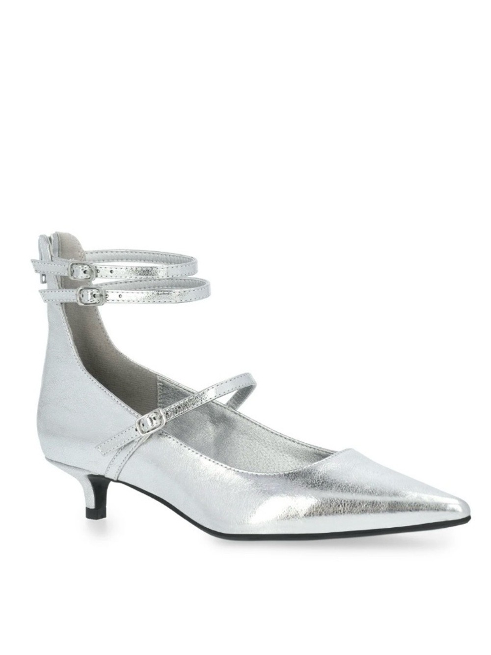 Silver Strappy Pointed Toe Kitten Heels Wide Width Size 8 NWT